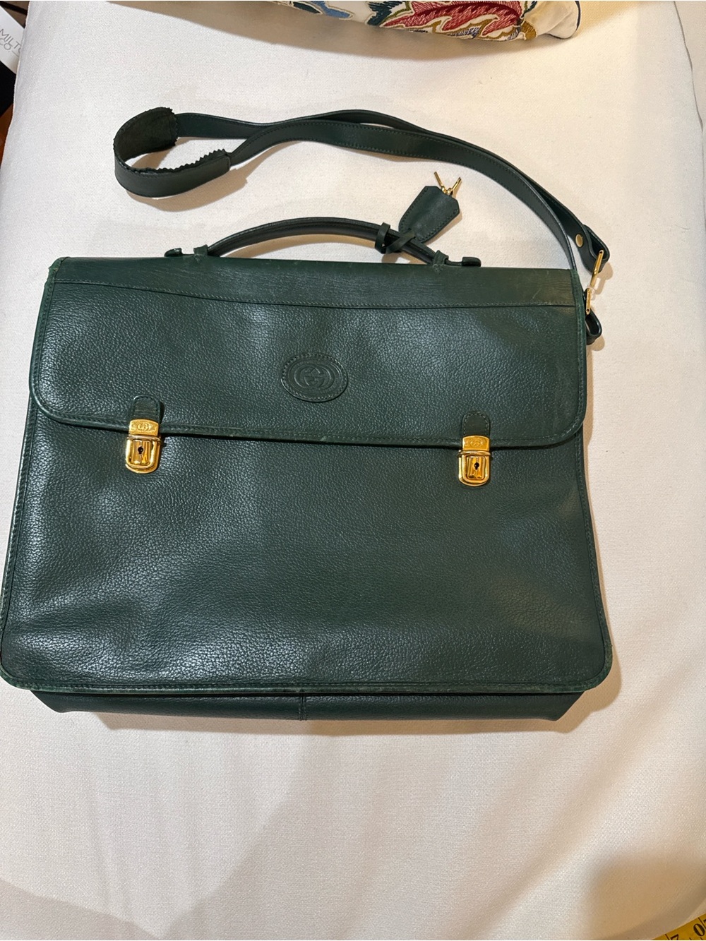 Vintage Gucci Green Leather Briefcase with Gold Hardware - Picture 2 of 6